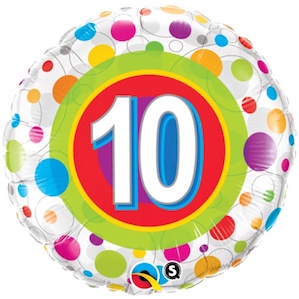 Colourful Dots Tenth Birthday Balloon