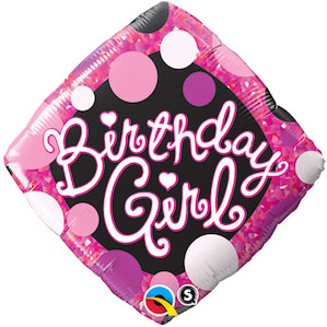 Birthday Girl Pink and Black Square Foil Balloon