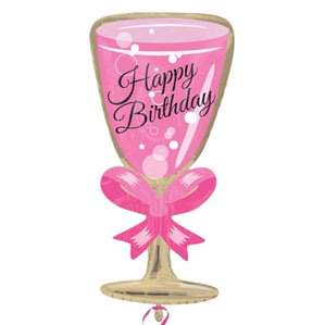 Pink Happy Birthday Glass Shaped Foil Balloon