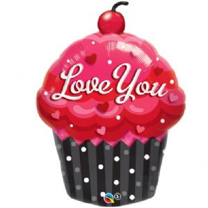 Large Foil Love You Cupcake Happy Birthday Balloon