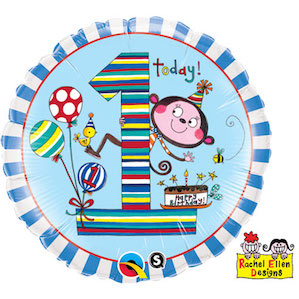 Rachel Ellen blue First Birthday Balloon