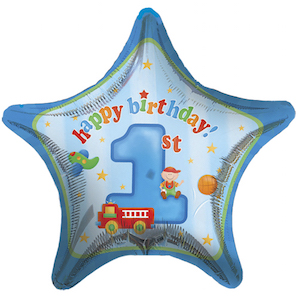 Blue 1st Birthday Star Shaped Balloon