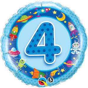 Round Blue Fourth Birthday Balloon