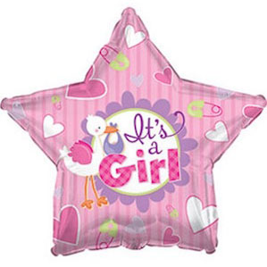 It's a Girl Stork Star Shaped Foil Balloon