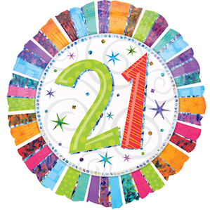 Radiant Multi Colour Striped 21st Balloon