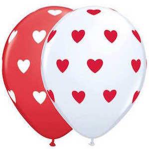 Red and White Printed Heart Balloons